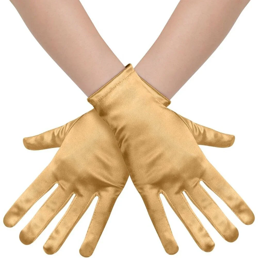 Women's Formal Short Gold Satin Gloves Bridal Wedding Banquet Party Costume